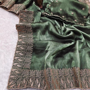 Lancement d'une nouvelle soie Dola pure avec broderie de créateur de tissu à base de fantaisie, grossiste de saris à bordure travaillée par - Product Image 1