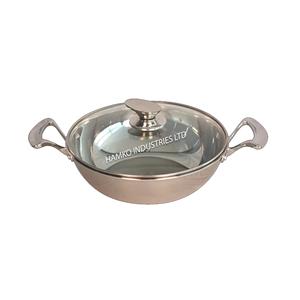 Juego de utensilios de cocina de embalaje personalizado de diseño Simple de buena calidad, utensilios de cocina de acero inoxidable, sartén Wok de tres capas con tapa de vidrio, 28 cm - Product Image 1