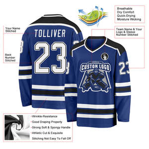 Conception personnalisée de maillot de hockey sur glace adulte bleu marine col en V OEM professionnel polyester personnalisé maillot uniforme - Product Image 3