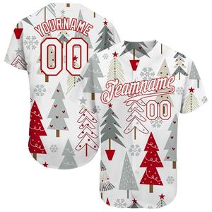 Meilleures ventes Vêtements d'équipe personnalisés Maillot de baseball authentique 3D de Noël gris blanc-rouge - Product Image 1