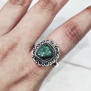 Rough <b>Stone</b> Jewelry Women's <b>Ring</b> Natural Turquoise Raw Gemstone December Birthstone Bohemian <b>Ring</b> Party 925 Sterling <b>Silver</b> <b>Ring</b> - Product Image 2