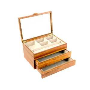 Multiple Use Solid Wood Glass Storage Box /Tray Gift Case One Drawer For Stationery Storage Jewelry Box