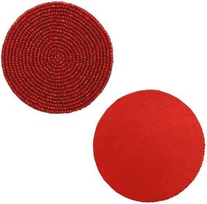 Fabriqué à la main blanc pour perlé rond hôtel table dessus dessous de verre inde à la main tasse à thé sous-verre avec perles vertes boîte emballée - Product Image 3