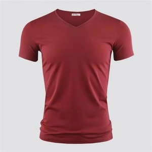 Camiseta de manga corta para hombre 2025, camisetas de verano de alta calidad con cuello en V, camisetas informales con patrón sólido negro ajustado para hombre, camisetas de Color puro - Product Image 5