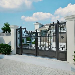 Portails de cour en fer forgé en promotion : Modélisation 3D, galvanisation à chaud, revêtement poudré, conception double ouverture sécurisée pour usage commercial - Product Image 4