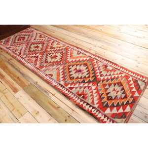 Vintage Kilim <b>Runner</b> Rug 3x9.5 ft (92x291 cm), Turkish <b>Red</b> Solid Wool Rug - Product Image 4