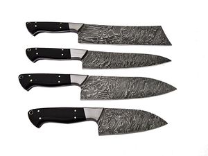 Juego de cuchillos de Chef de acero de Damasco hechos a mano personalizados de alta calificación Hoja de acero al carbono con Funda de cuero para verduras para uso en la cocina - Product Image 4