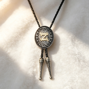 Personalized <b>Initial</b> Vintage Cowboy Bolo Tie Embossed Alloy Collar Embellishment With PU Braided Lanyard For Holiday Present Gif - Product Image 6