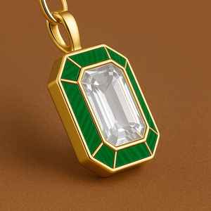 Pendentif en émail de cristal naturel fait à la main de luxe en or 14 carats pour femmes pendentif en pierres précieuses plaqué rhodium - Product Image 2