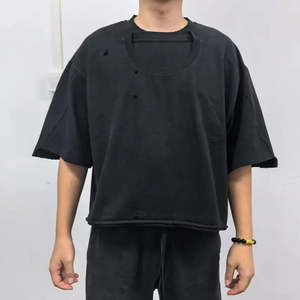 T-shirts vintage vieillis vierges OEM Streetwear T-shirt à logo imprimé lourd vente en gros - Product Image 1