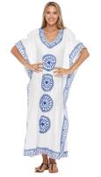 Robe longue en dentelle tissée pour femme, style bohème, broderie main, fente latérale, col en V, idéale pour la piscine et la plage, Kaftan – Meilleure vente