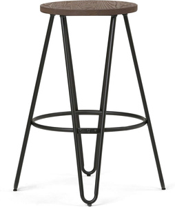 Simeon-Taburete Industrial de Metal de 26 pulgadas con Asiento de Madera en Marrón Cacao/Negro para Comedor y Cocina - Product Image 1