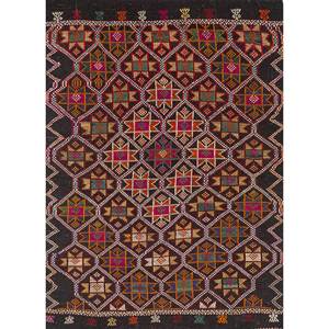 Tapis en laine noués à la main Nuray, motif géométrique Kilim, tissage plat pour la maison, le couloir, le salon, tapis en jute - Pae-4336 Gris Noir - Product Image 1