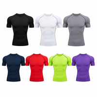 Hauts de sport compressifs pour hommes en polyester à séchage rapide, sous-couche, avec cordon de serrage, couleur unie, manches courtes, shorts