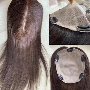 Topper de Cabello Humano con Base de Seda al por Mayor, con Clip, Cabello Remy Atado a Mano, Aspecto Natural, para Mujeres con Cabello Fino - Product Image 5