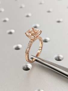 ชุดแหวนแต่งงานมอร์แกไนต์สำหรับผู้หญิงชุดแหวนหมั้น925เบาะสีโรสโกลด์สีชมพู - Product Image 6