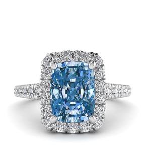 Anillo de compromiso solitario de diamante cultivado en laboratorio de corte brillante radiante azul clásico accesorio de fiesta de boda elegante de oro blanco de 14 quilates - Product Image 4