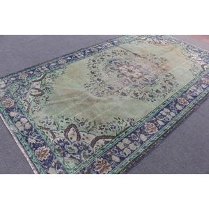 Alfombra de 6.4x10.6 pies, Alfombra Turca Vintage, Alfombra de Lana con Estampado Animal Azul Verde - Product Image 2