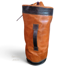 Genuine <b>Leather</b> <b>Large</b> Capacity Travel <b>Backpack</b> Vintage Bucket Duffel Drawstring Luggage Satchel for Weekend Motorbike Trip - Product Image 2