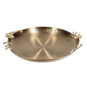 Plateau de service élégant en acier inoxydable martelé doré, plateau décoratif en métal avec accent d'oiseau en feuille dorée de luxe pour la décoration de la maison - Product Image 3