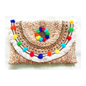 Bolso de mano hecho a mano de yute de calidad superior, borla de concha bordada, cremallera de algodón, el mejor precio para la moda de las mujeres de la India - Product Image 5