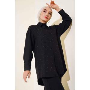 Front <b>Stone</b> Detailed Tunic 2 Piece Set Black - Product Image 2