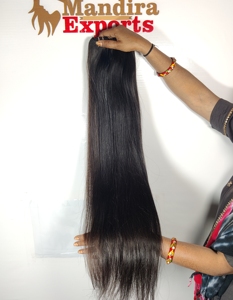 100% fabrication indienne temple brut pur jeune femme vierge naturel lisse faisceaux vendeur noir Extensions de cheveux humains - Product Image 6