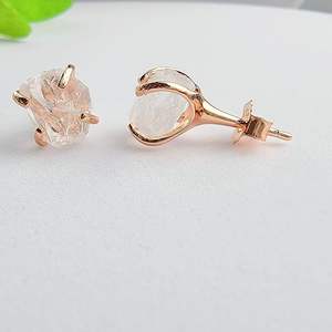 Handmade April Birthstone Earrings for Women Classic Rose Gold-Plated Genuine Clear Quartz <b>Stud</b> Jewelry Gold-Plated Gift - Product Image 4