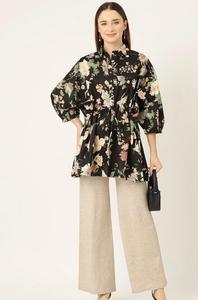 Floral Jaipuri estampado bloque estampado Top tejido a mano y lavable negro étnico corto Top moda mujer algodón verano - Product Image 3