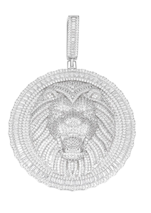 Pendentif Médaillon Lion Royal en Or 14K et Plaqué Rhodium Entièrement Serti de Moissanite pour les Fêtes - Product Image 3