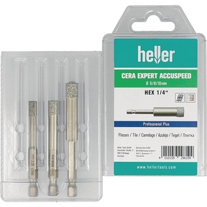 Juego de Brocas para Porcelana y Cerámica Cera Expert Accuspeed de 3 Piezas, 6, 8 y 10 mm, Vástago de 6 Lados, HELLER - Product Image 1