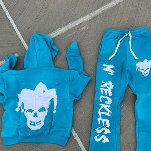 Sudaderas con capucha y pantalones de chándal de gran tamaño informales personalizados de alta calidad para hombre, conjunto de chándal de moda con diamantes de imitación con cremallera completa para hombre - Product Image 2