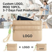 Pochette de rangement pour documents à fermeture éclair 3 couches avec logo personnalisé, porte-passeport de voyage multi-poches avec poignée en corde douce et mignonne