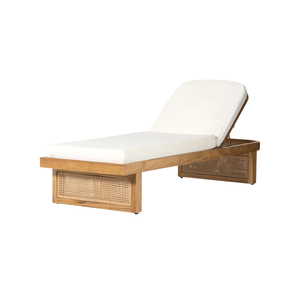 Chaise longue moderne en teck massif avec dossier réglable, coussin épais et base en panneaux de rotin pour hôtel, villa, bord de piscine en extérieur - Product Image 3
