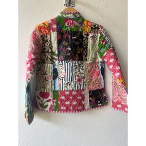 Chaqueta de Trabajo Profesional y Elegante con Bordado Kantha Pecha, Cierre de Cremallera, Cuello Mao, Prenda Exterior Informal de Cuero para Primavera, Talla XS Larga - Product Image 3