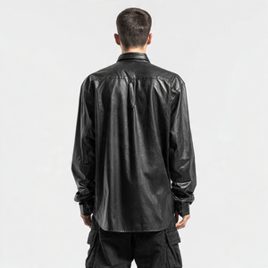 เสื้อเชิ๊ตหนังแฟชั่นผู้หญิงขนาดใหญ่มีกระดุมเสื้อเชิ๊ตหนังลำลอง - Product Image 6