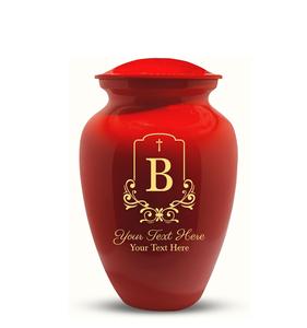 B Personalized Human Cremation Urn for Adult Ashes Men & Woman Engraved Brass Urn with Name <b>Date</b> Headstone Shape <b>Red</b> Custom Size - Product Image 1