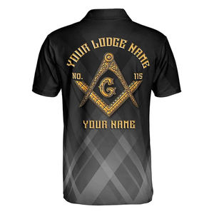 Personalizar el nombre de la logia masónico masonería emblema Mason negro Polo camisa de alta calidad por encargo de manga corta para hombres Polos - Product Image 3