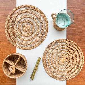 Manufacture Natural Round <b>Woven</b> Placemats Rattan Bowl Mats and Pad Handmade Placemats High Quality - Product Image 5