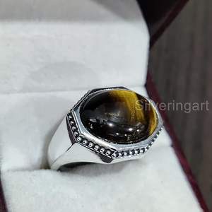 Anillo de Hombre al por Mayor, Nuevo Anillo de Plata de Ley 925 con Piedra Preciosa de Ojo de Tigre Natural, Anillo Pesado para Hombre, Regalo de Navidad - Product Image 4