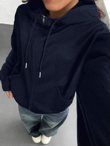 Veste à capuche zippée intégrale à col cheminée pour femme, en molleton de coton, coupe décontractée, unie, vêtements de sport d'hiver, vêtements décontractés personnalisés pour femme - Product Image 4