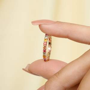 Anillo apilable de oro rosa macizo de 14 quilates con múltiples piedras preciosas naturales Eleva tu colección de joyas de boda al por mayor para mujeres - Product Image 4