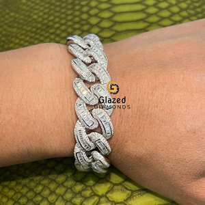 Luxurious 925 Sterling <b>Silver</b> Cuban <b>Bracelet</b> Studded With Round Brilliant and Baguette Cut Lab Grown Diamonds - Product Image 2