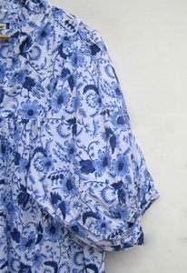 Main bloc imprimé bouffée imprimé pur coton été genou-longueur Vintage robe trapèze dames conception florale pompon cou bouton - Product Image 4