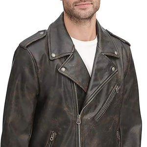 Veste en cuir vintage casual en cuir véritable OEM design personnalisé pour hommes veste en cuir PU de moto de style extérieur pour hommes - Product Image 1