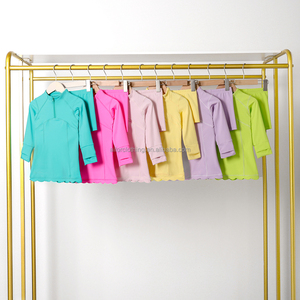 Nylon Spandex Yoga <b>Dress</b> <b>Girls</b> <b>Long</b> Sleeve Half Zipper Scalloped Hem built in Shorts Factory Low MOQ Suit - Product Image 3