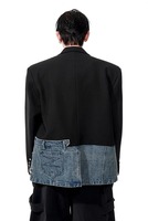 2025 Niche Design manteaux sur mesure personnalité Faux deux pièces épissé Denim Blazers mâle beau à manches longues costume vestes pour hommes