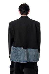 2025 diseño de nicho abrigos a medida personalidad imitación de dos piezas empalmado Denim Blazers hombre guapo traje de manga larga chaquetas para hombres - Product Image 3