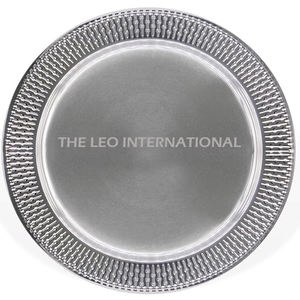 Assiette de présentation ronde en acier inoxydable 100 % pur avec bordure décorative, finition argentée, pour la restauration hôtelière - Product Image 1