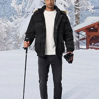 Veste d'hiver imperméable pour homme avec capuche en fausse fourrure, isolée, pour le travail en extérieur, avec logo sur le devant